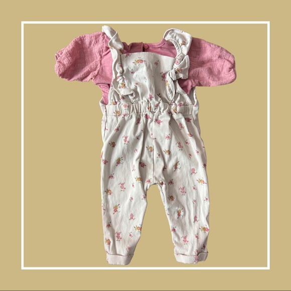 Spring Summer Floral Overalls—6/9m - Picture 2 of 4